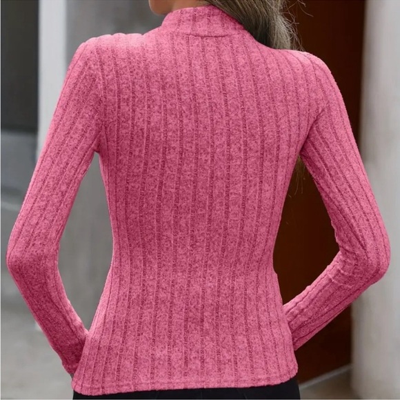 Pink Ribbed Turtleneck Long Sleeve Top - Picture 2 of 4